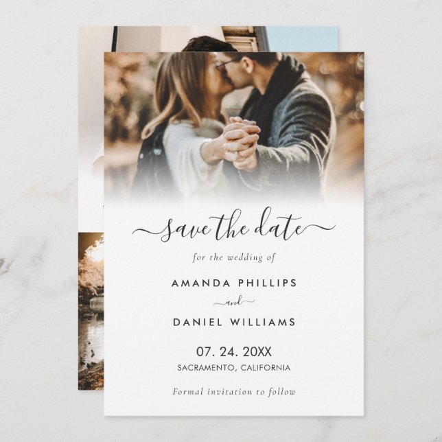 Modern Script 4 Photo Wedding Save The Date Cards (Front/Back)