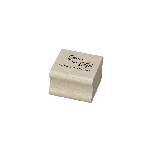 Modern Script 4 Photo Wedding Save The Date Rubber Stamp (Stamp)