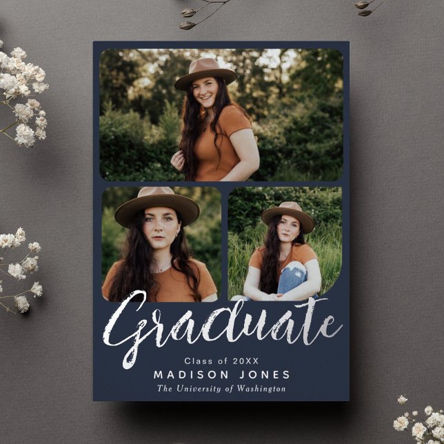 Modern Script 4 Photos Graduation Party Invitation (Creator Uploaded)