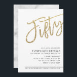 MODERN SCRIPT 50th birthday fifty gold glitter Invitation<br><div class="desc">by kat massard >>> https://linktr.ee/simplysweetpaperie <<< A trendy, hand lettered invitation design for your 50TH BIRTHDAY - I have most ages available in store TIP :: 1. To change/move graphics & fonts and add more text - hit the "customise it" button. - - - - - - - - -...</div>
