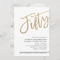 MODERN SCRIPT 50th birthday fifty gold glitter