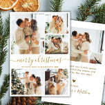 Modern Script 5 Photo Collage Gold White Christmas Holiday Card<br><div class="desc">Modern Elegant Calligraphy 5 Photo Collage Merry Christmas Holiday Card in Gold and White. Share festive cheer with this modern holiday card featuring a stylish gold and white theme. The front showcases a clean 5-photo collage layout paired with a beautiful hand-lettered “Merry Christmas” script in whimsical swirly faux gold calligraphy...</div>