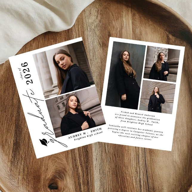Modern Script 5 Photo Graduation Announcement (Creator Uploaded)