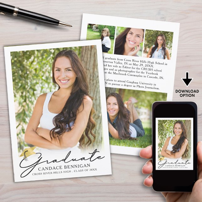 Modern Script 5 Photos Graduation Announcement (Creator Uploaded)