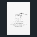 Modern Script 60th Birthday Party Invitation<br><div class="desc">This modern script 60th birthday party invitation is perfect for a minimalist birthday party. The simple black and white design features unique industrial lettering typography with modern boho style. Customisable in any colour. Keep the design minimal and elegant, as is, or personalise it by adding your own graphics and artwork....</div>