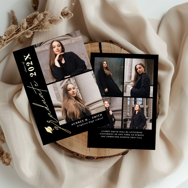 Modern Script 6 Photos Graduation Announcement (Creator Uploaded)