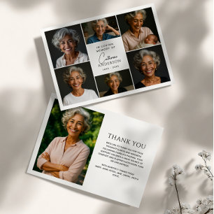 Modern Script 7-Photo Collage Funeral/Memorial Thank You Card