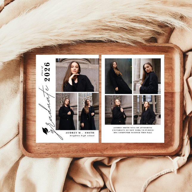 Modern Script 7 Photos Graduation Announcement (Creator Uploaded)