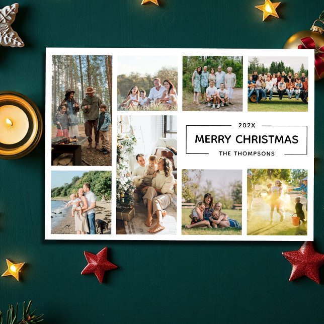 Modern Script 8 Photo Collage Merry Christmas Holiday Card (Creator Uploaded)
