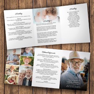 Modern Script 8-Photo Funeral/Memorial Tri-Fold Programme