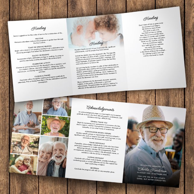 Modern Script 8-Photo Funeral/Memorial Tri-Fold Programme (Creator Uploaded)