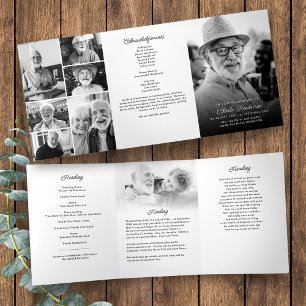 Modern Script 8-Photo Funeral/Memorial Tri-Fold Programme