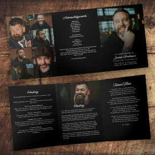 Modern Script 8-Photo Funeral/Memorial Tri-Fold Programme
