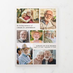 Modern Script 8-Photo Funeral/Memorial Tri-Fold Programme