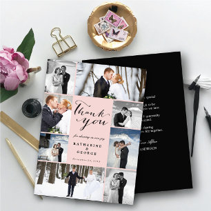 Modern Script 8-Photo Pink Wedding Design Thank You Card