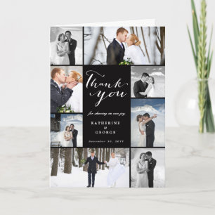 Modern Script 8-Photo Wedding Collage Design Thank You Card