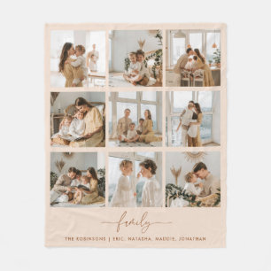 Modern Script 9 Photo Collage Family Names Fleece Blanket