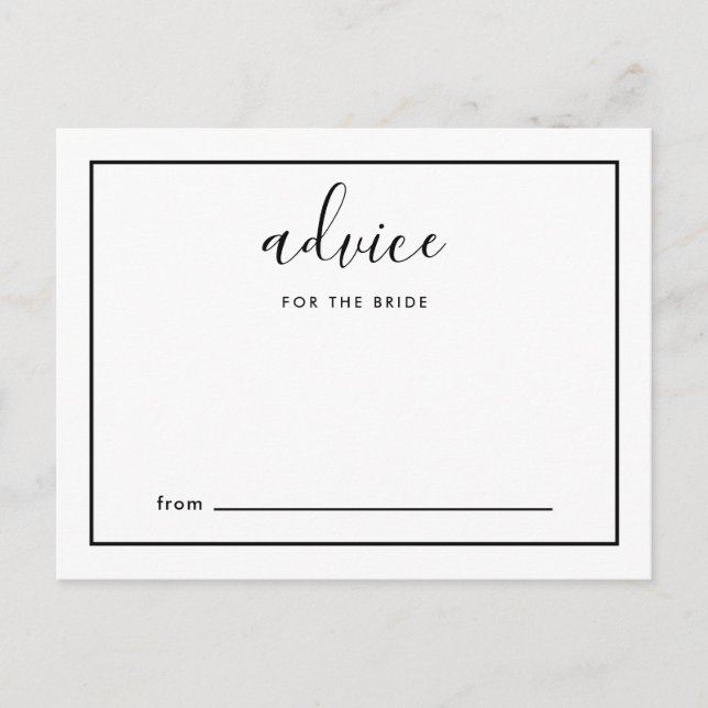 Modern Script Advice for the Bride Black and White Card (Front)