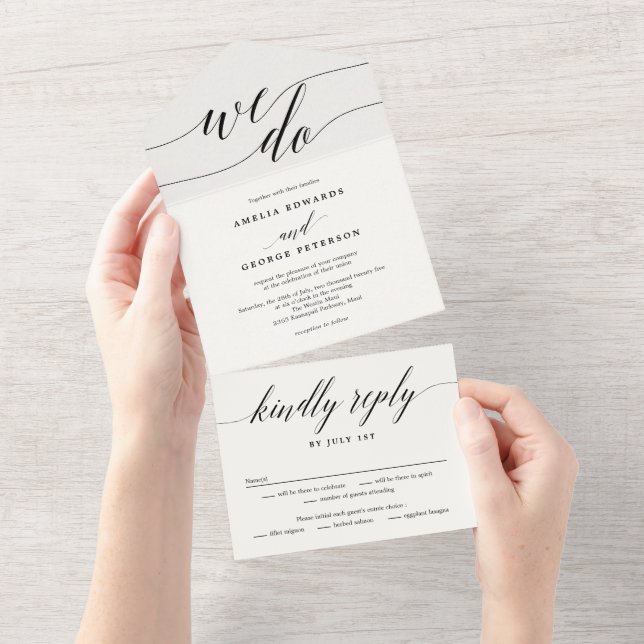 Modern Script All In One Simple Wedding Invitation (Tearaway)