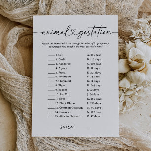 Modern Script Animal Gestation Baby Shower Game Invitation