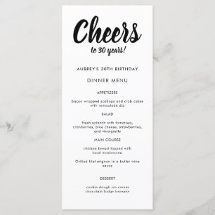 Modern Script Any Year 30th Birthday Party Menu