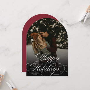 Modern Script & Arch 1 Photo Red Christmas Card