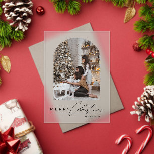 Modern Script Arch Family Photo Christmas Card Acrylic Invitations