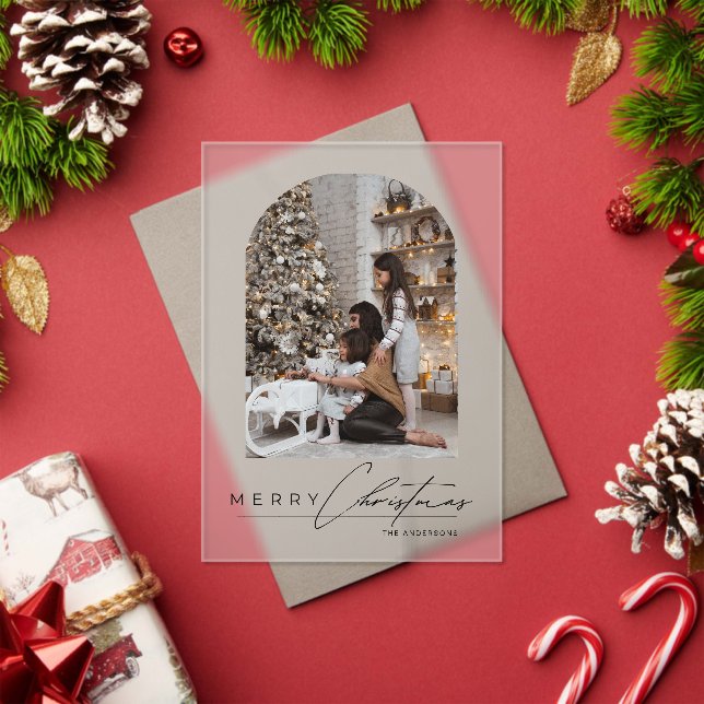 Modern Script Arch Family Photo Christmas Card Acrylic Invitations (Insitu (Holiday))