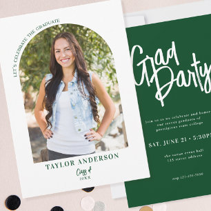 Modern Script Arch Photo Green Graduation Party Invitation