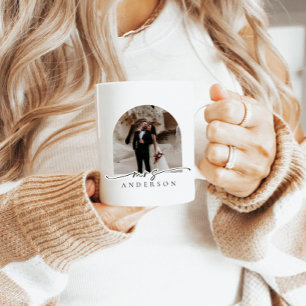 Modern Script Arch Photo Mrs. Bride Gift Coffee Mug