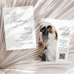 Modern Script Arch Photo QR Code Wedding Invitation