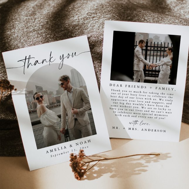 Modern Script Arch Photo Wedding Thank You Card (Creator Uploaded)