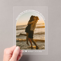 modern script arch wedding photo thank you card