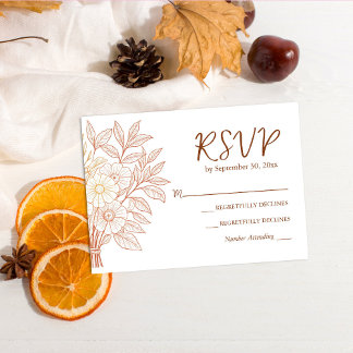 Modern Script Autumn Foliage Wedding RSVP Enclosure Card