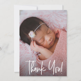 Modern Script Baby Girl Photo Birth Shower Thank You Card