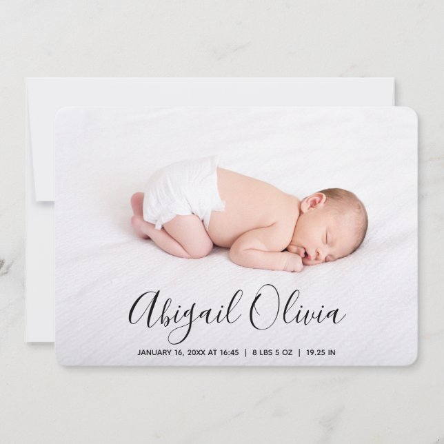 Modern Script Baby Name Photo Collage Birth Announcement (Front)