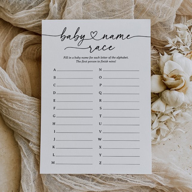 Modern Script Baby Name Race Baby Shower Game Invitation (Creator Uploaded)