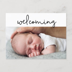 Modern Script Baby Photo Birth Announcement Card