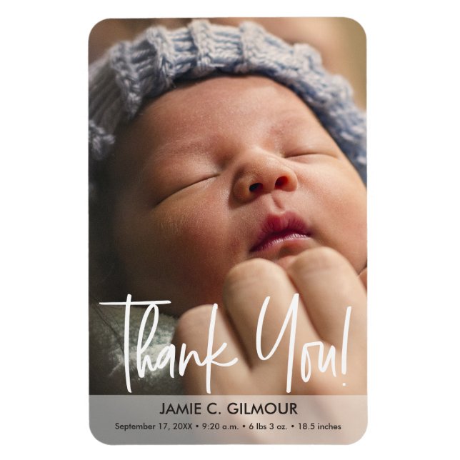 Modern Script Baby Photo Birth Announcement Magnet (Vertical)