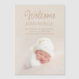 Modern Script Baby Photo Birth Announcement Magnet