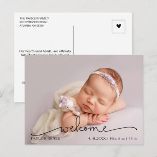 Modern Script Baby Photo Birth Announcement Postcard