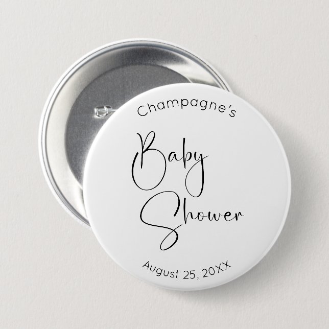 Modern Script Baby Shower 7.5 Cm Round Badge (Front & Back)