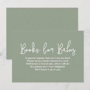 Modern Script Baby shower Book Request Sage Green  Enclosure Card