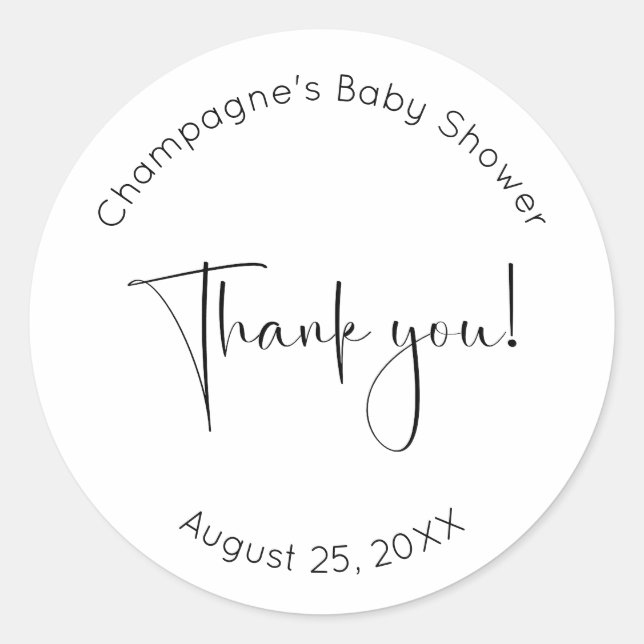 Modern Script Baby Shower Classic Round Sticker (Front)