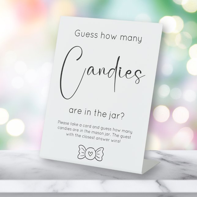 Modern Script Baby Shower Guess How Many Candies Pedestal Sign (Creator Uploaded)