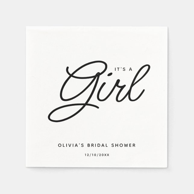 Modern Script Baby Shower It's A Girl Napkin (Front)