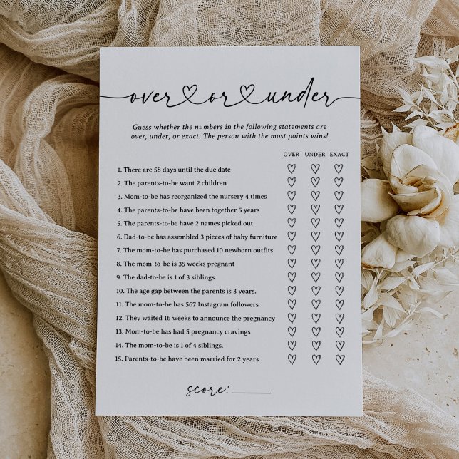 Modern Script Baby Shower Over or Under Game Invitation (Creator Uploaded)