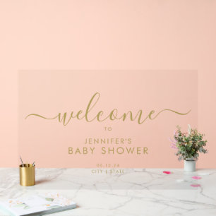 Modern Script Baby Shower Welcome Gold Acrylic Sign