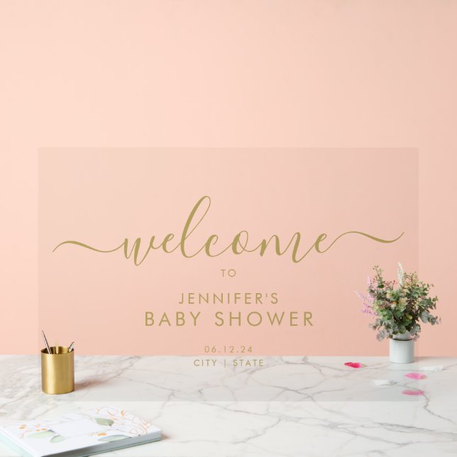 Modern Script Baby Shower Welcome Gold Acrylic Sign (Wedding)