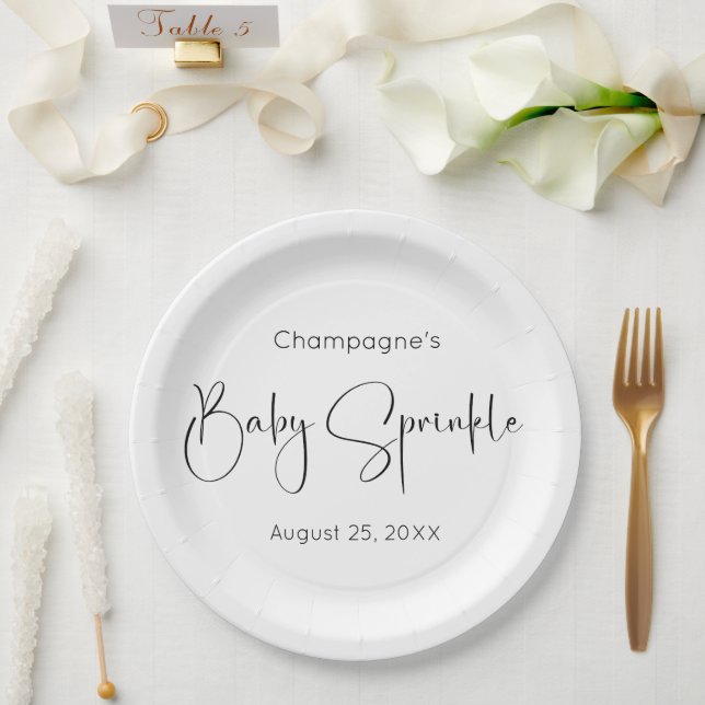 Modern Script Baby Sprinkle Paper Plate (Wedding)